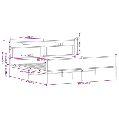 Bedframe zonder matras metaal sonoma eikenkleurig 193x203 cm