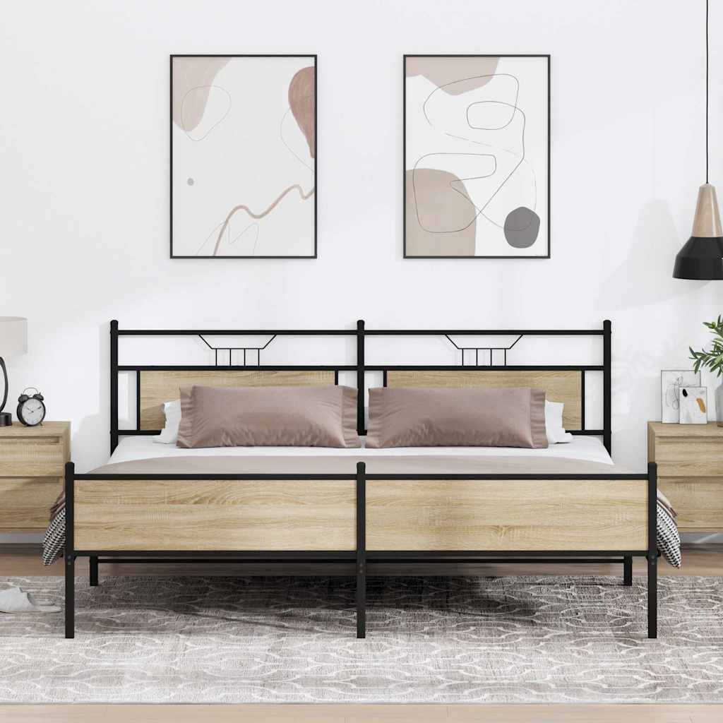 Bedframe zonder matras metaal sonoma eikenkleurig 193x203 cm