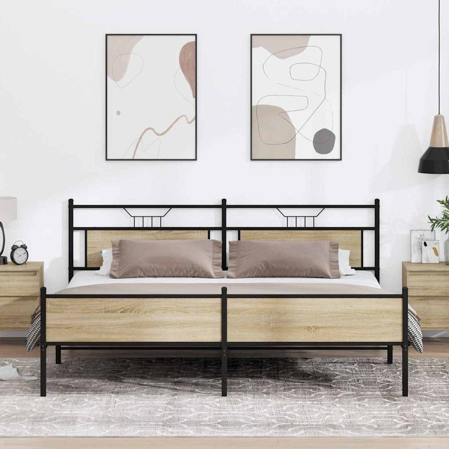 Bedframe zonder matras metaal sonoma eikenkleurig 193x203 cm
