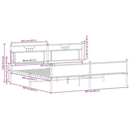 Bedframe zonder matras metaal sonoma eikenkleur 200x200 cm
