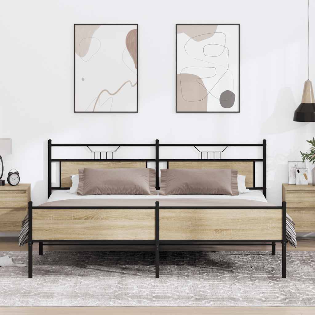 Bedframe zonder matras metaal sonoma eikenkleur 200x200 cm