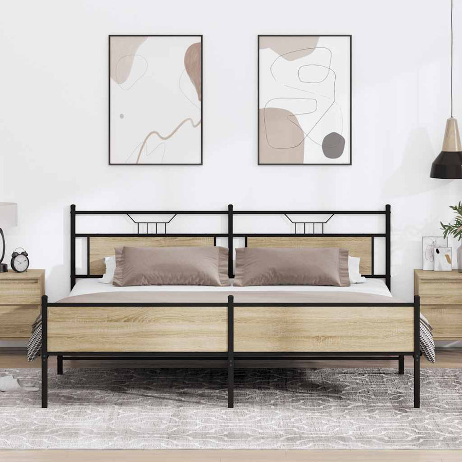 Bedframe zonder matras metaal sonoma eikenkleur 200x200 cm
