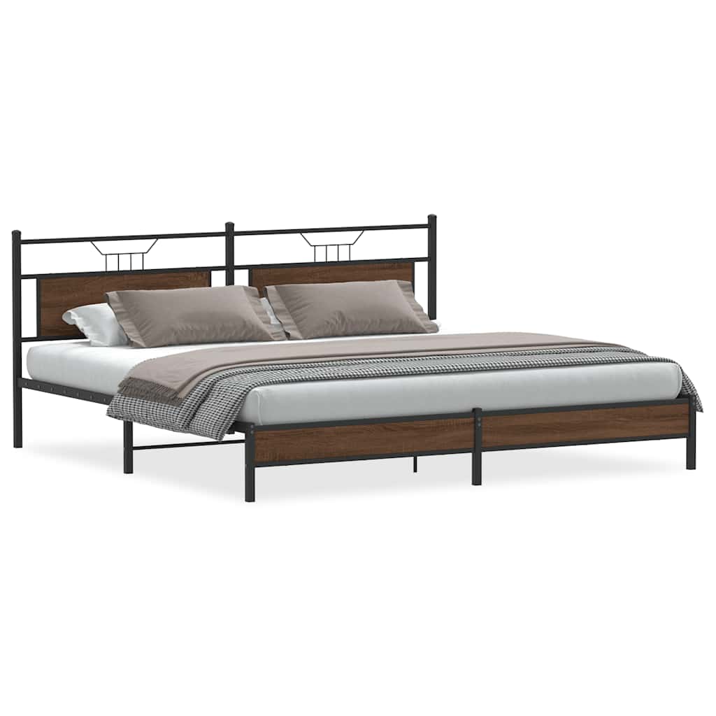 Bedframe Zonder Matras Metaal 193 x 203 cm bruin eikenkleur