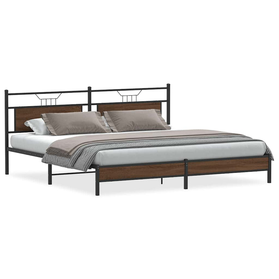 Bedframe Zonder Matras Metaal 193 x 203 cm bruin eikenkleur