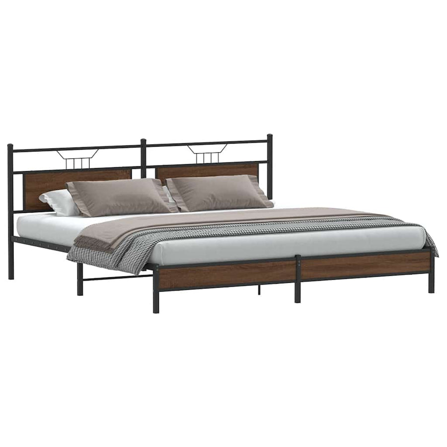 Bedframe Zonder Matras Metaal 193 x 203 cm bruin eikenkleur
