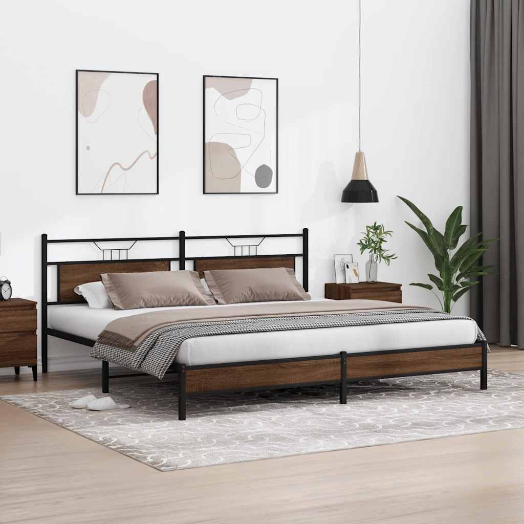 Bedframe Zonder Matras Metaal 193 x 203 cm bruin eikenkleur