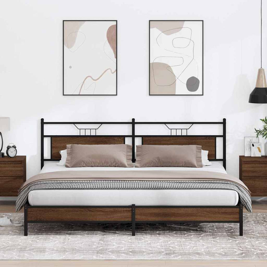Bedframe Zonder Matras Metaal 193 x 203 cm bruin eikenkleur