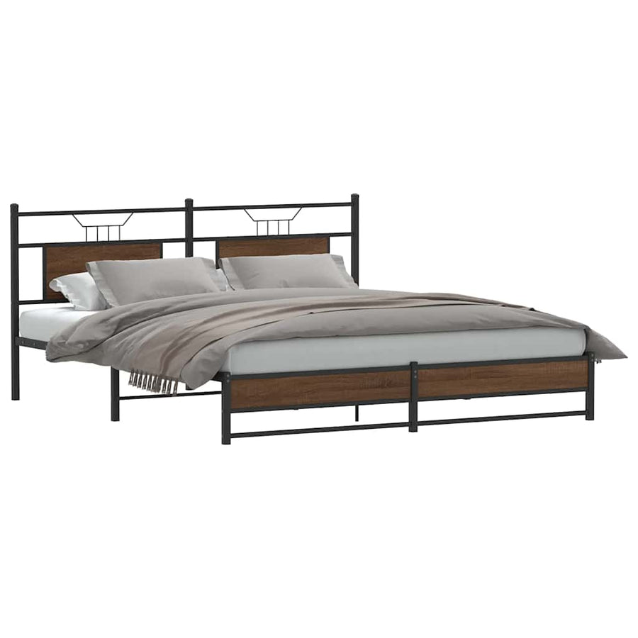 Bedframe Zonder Matras Metaal 183 x 213 cm bruin eikenkleur