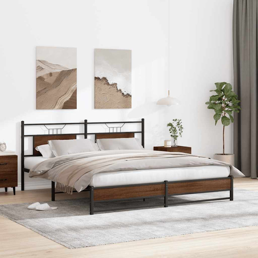 Bedframe Zonder Matras Metaal 183 x 213 cm bruin eikenkleur