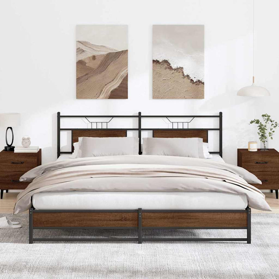 Bedframe Zonder Matras Metaal 183 x 213 cm bruin eikenkleur