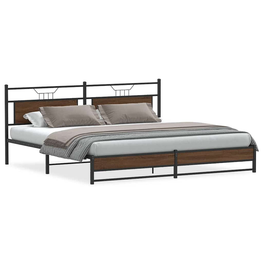 Bedframe Zonder Matras Metaal 193 x 203 cm bruin eikenkleur