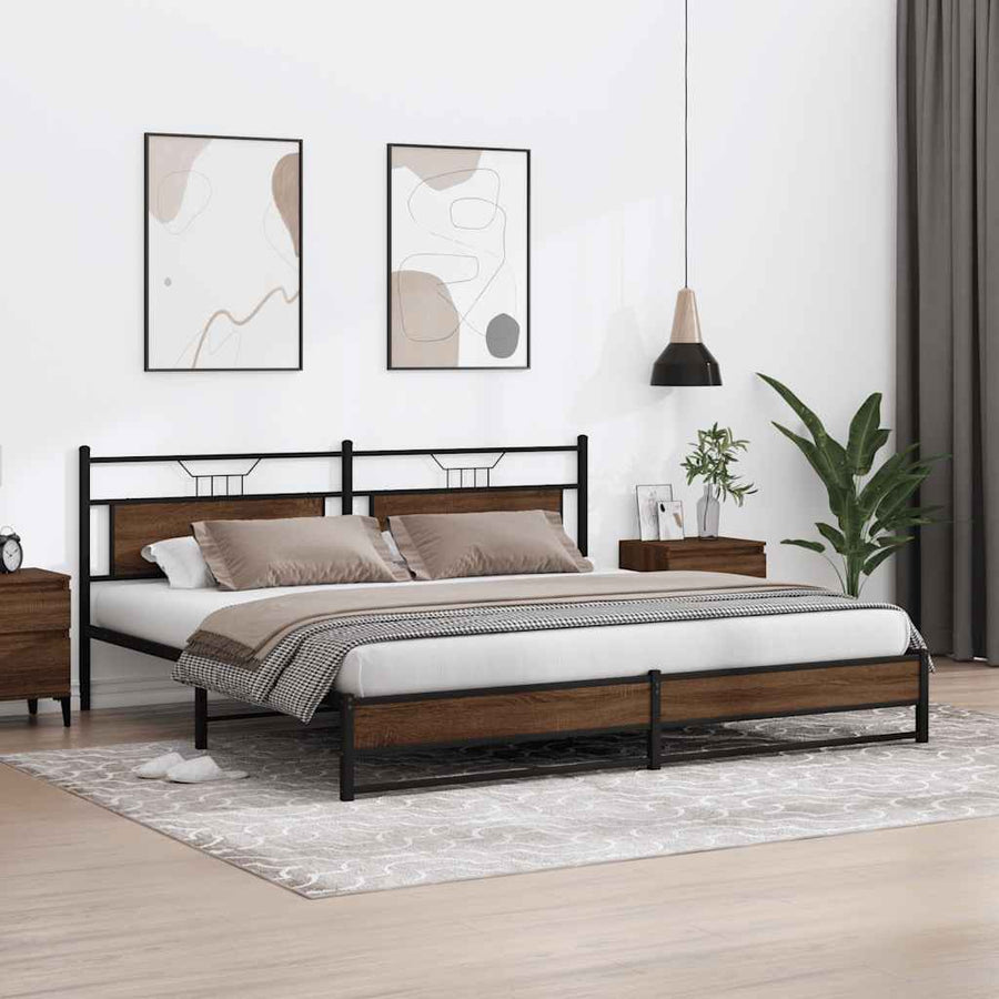 Bedframe Zonder Matras Metaal 193 x 203 cm bruin eikenkleur