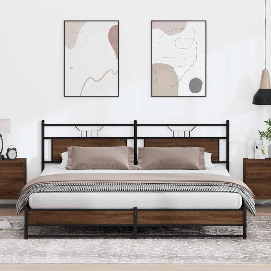 Bedframe Zonder Matras Metaal 193 x 203 cm bruin eikenkleur