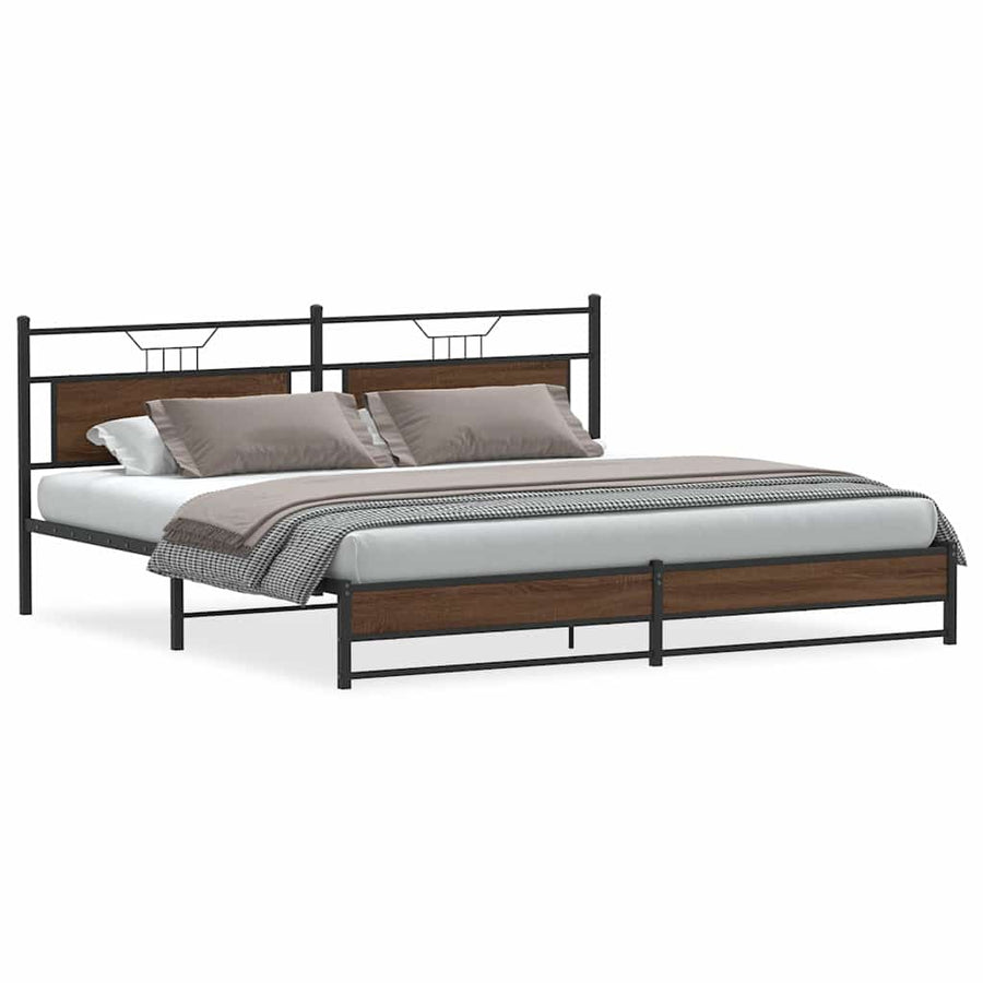 Bedframe Zonder Matras Metaal Ig 200 x 200 cm bruin eikenkleur