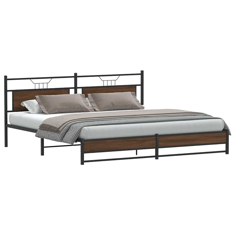 Bedframe Zonder Matras Metaal Ig 200 x 200 cm bruin eikenkleur