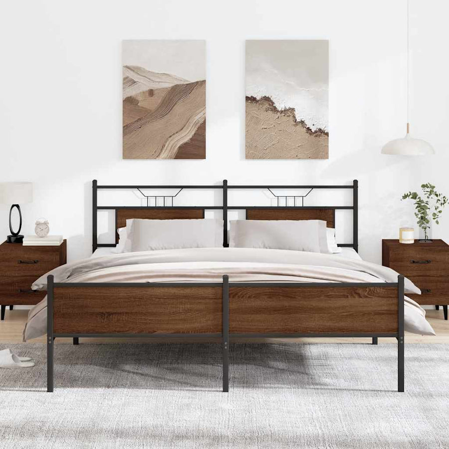 Bedframe Zonder Matras Metaal Ig 160 x 200 cm bruin eikenkleur