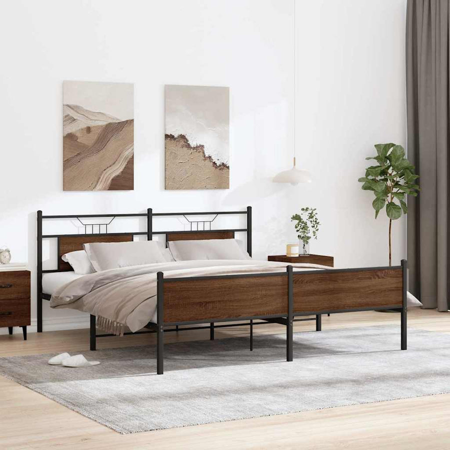 Bedframe Zonder Matras Metaal 180X200 Cm 183 x 203 cm bruin eikenkleur