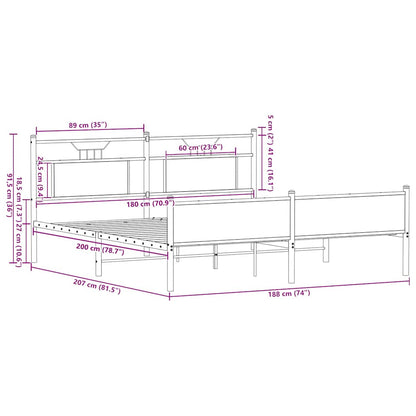Bedframe Zonder Matras Metaal 180X200 Cm 183 x 203 cm bruin eikenkleur