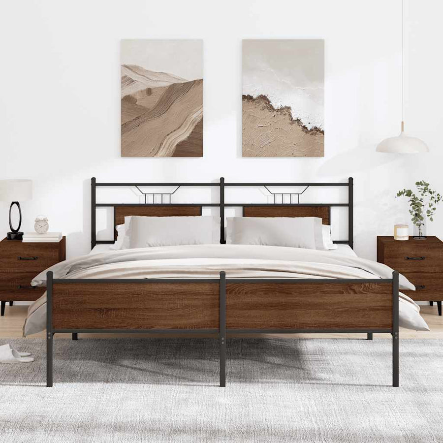 Bedframe Zonder Matras Metaal 180X200 Cm 183 x 203 cm bruin eikenkleur