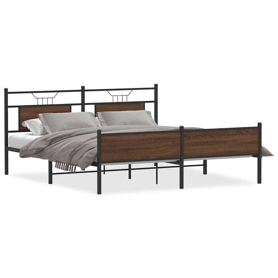 Bedframe Zonder Matras Metaal 183 x 213 cm bruin eikenkleur