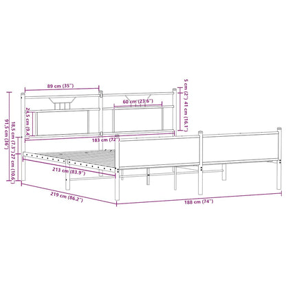Bedframe Zonder Matras Metaal 183 x 213 cm bruin eikenkleur