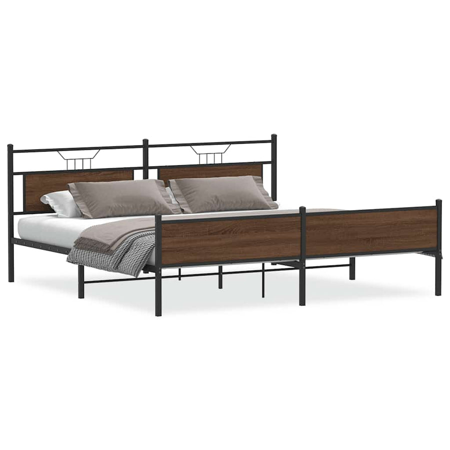 Bedframe Zonder Matras Metaal 193 x 203 cm bruin eikenkleur