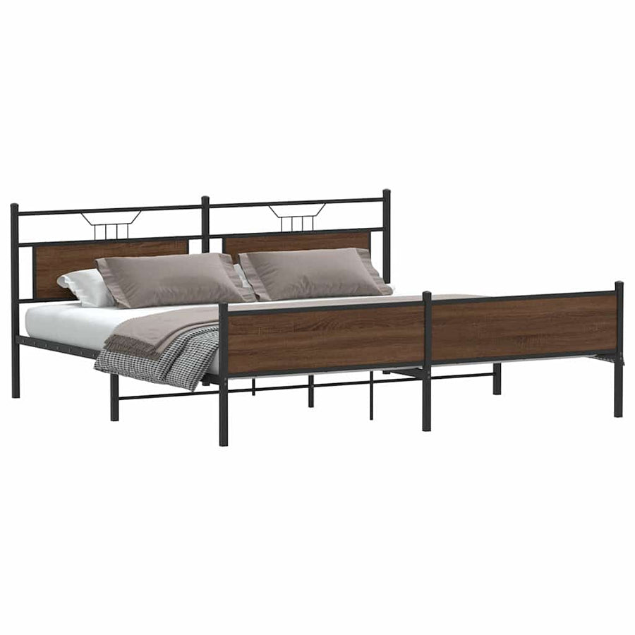 Bedframe Zonder Matras Metaal 193 x 203 cm bruin eikenkleur