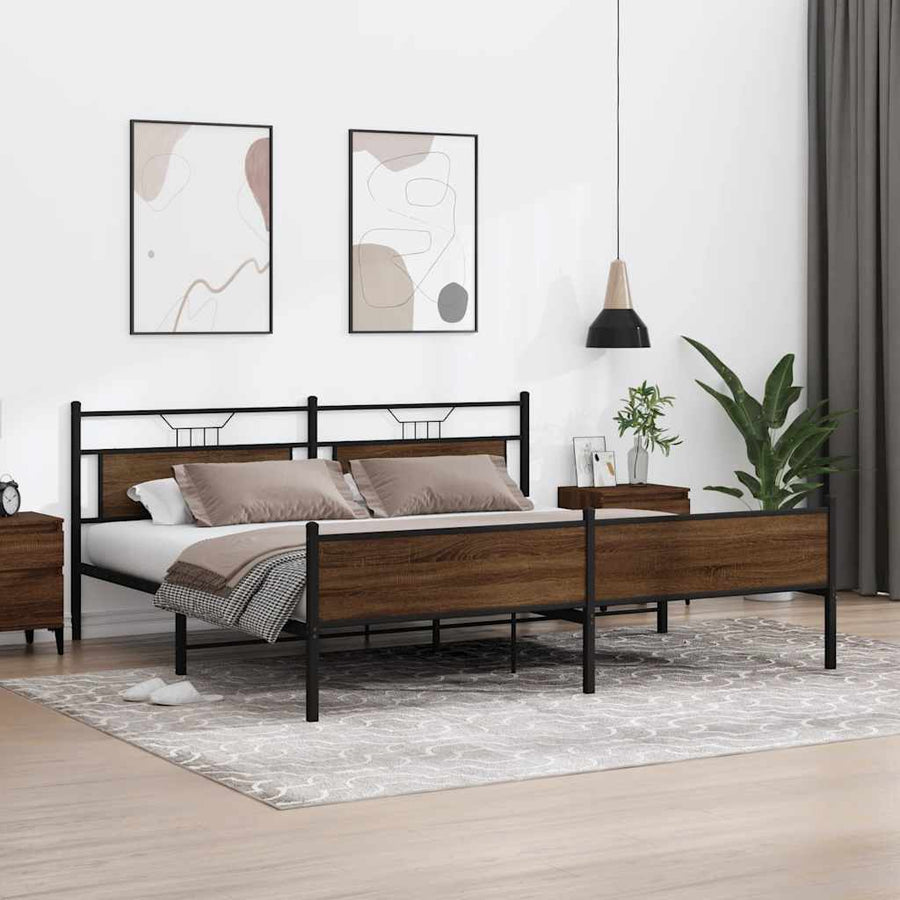Bedframe Zonder Matras Metaal 193 x 203 cm bruin eikenkleur