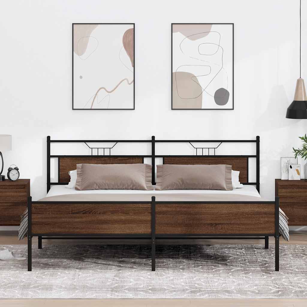 Bedframe Zonder Matras Metaal 193 x 203 cm bruin eikenkleur