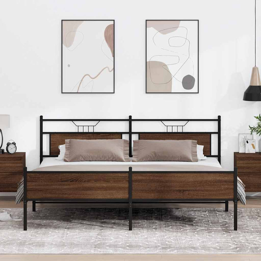 Bedframe Zonder Matras Metaal 193 x 203 cm bruin eikenkleur