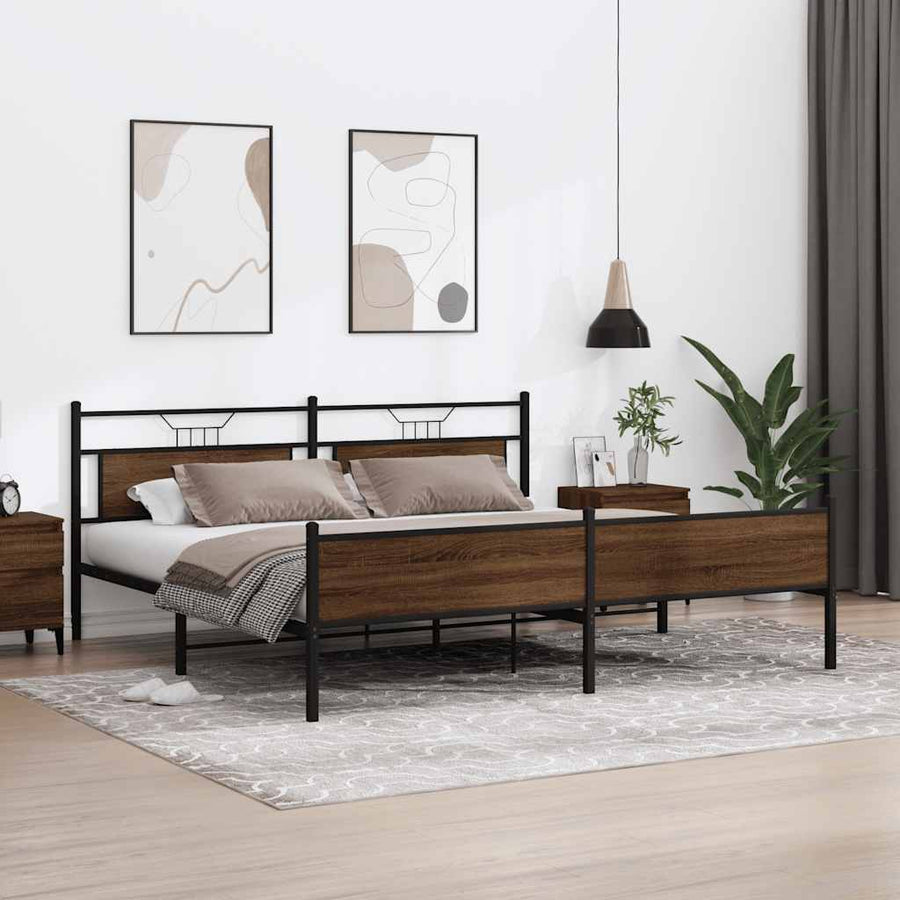 Bedframe Zonder Matras Metaal Ig 200 x 200 cm bruin eikenkleur
