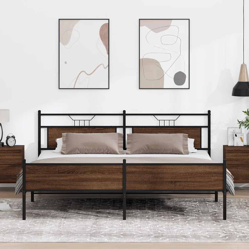 Bedframe Zonder Matras Metaal Ig 200 x 200 cm bruin eikenkleur