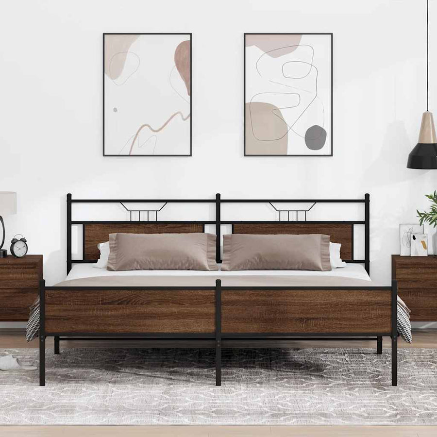 Bedframe Zonder Matras Metaal Ig 200 x 200 cm bruin eikenkleur