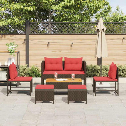 Tuinbankenset met kussen 6 pcs Bruin en Rood poly rattan