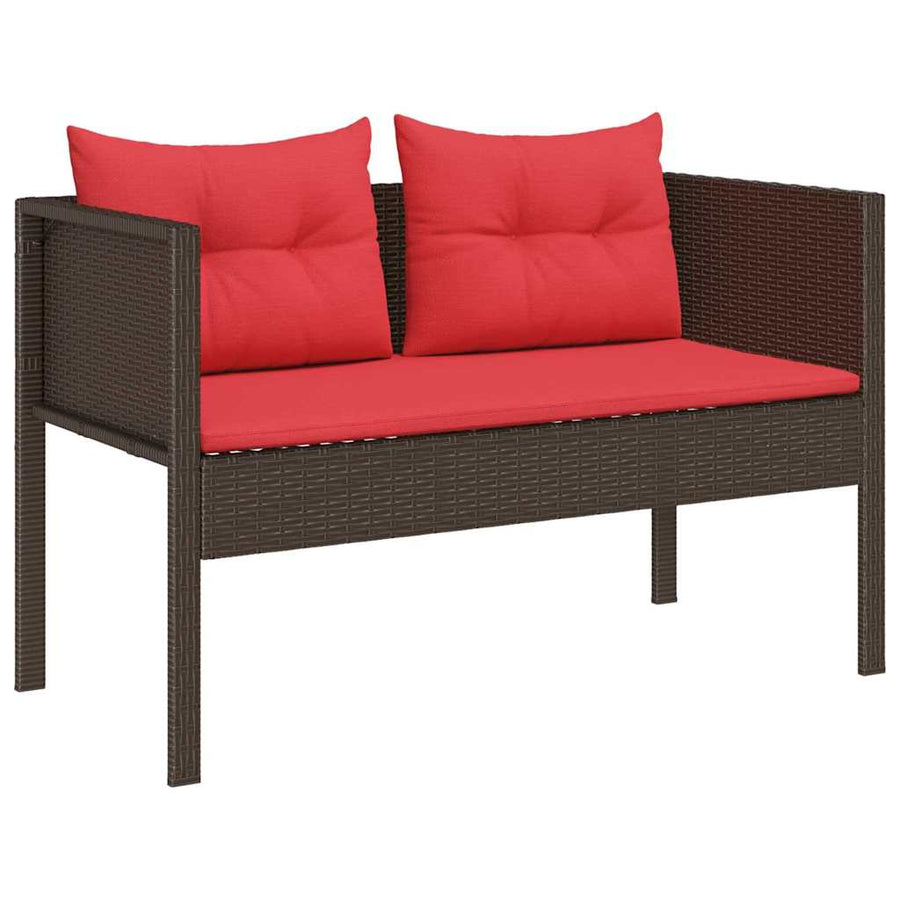 Tuinbankenset met kussen 6 pcs Bruin en Rood poly rattan