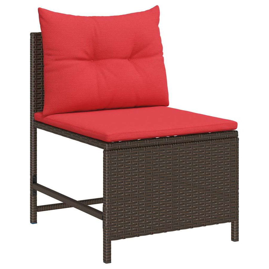 Tuinbankenset met kussen 6 pcs Bruin en Rood poly rattan