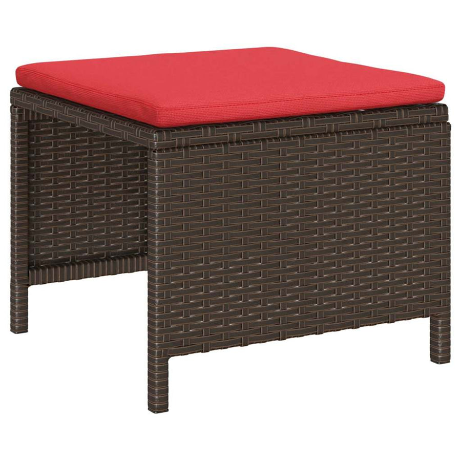 Tuinbankenset met kussen 6 pcs Bruin en Rood poly rattan