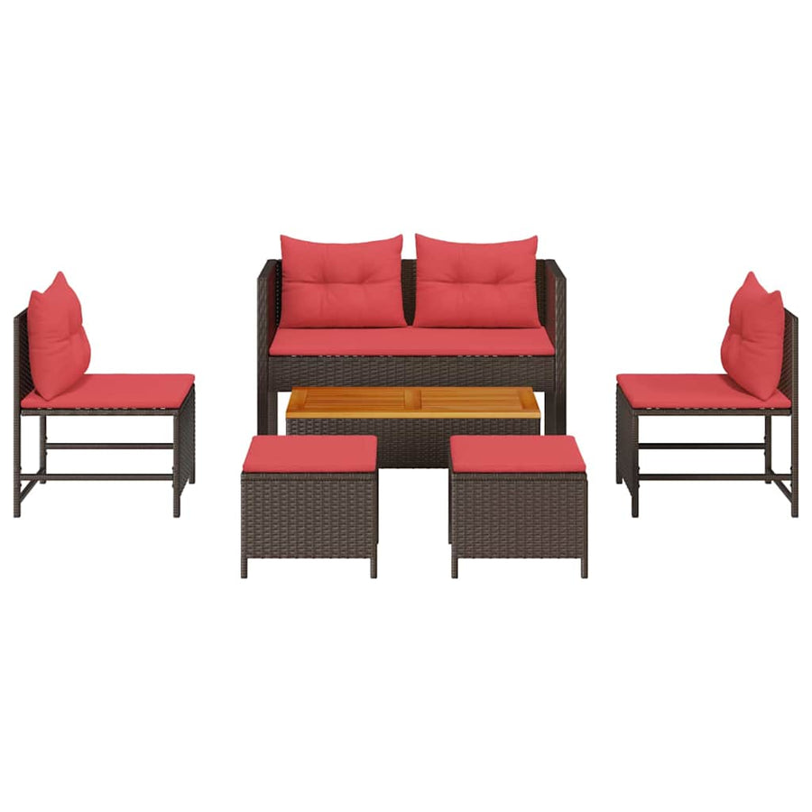 Tuinbankenset met kussen 6 pcs Bruin en Rood poly rattan