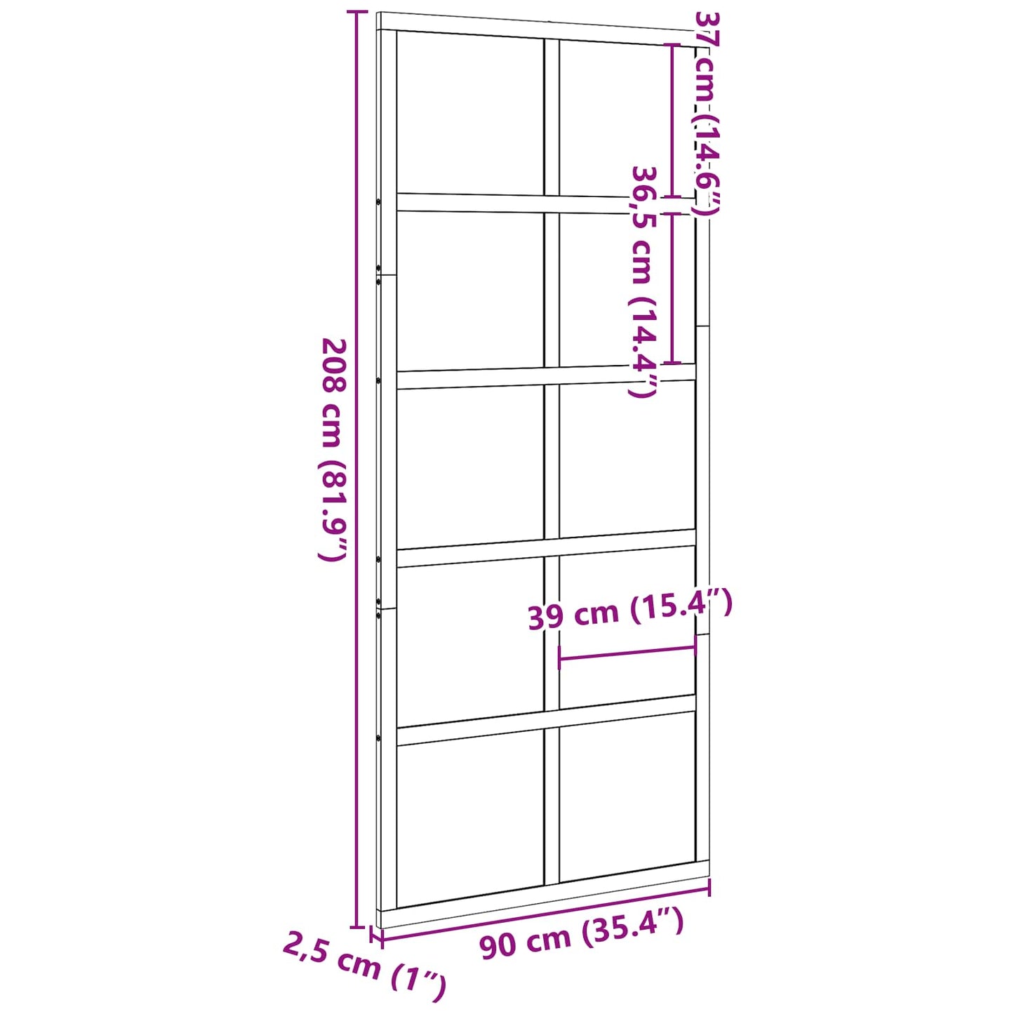 Schuifdeur Wasbruin 90 x 208 cm Massief grenenhout