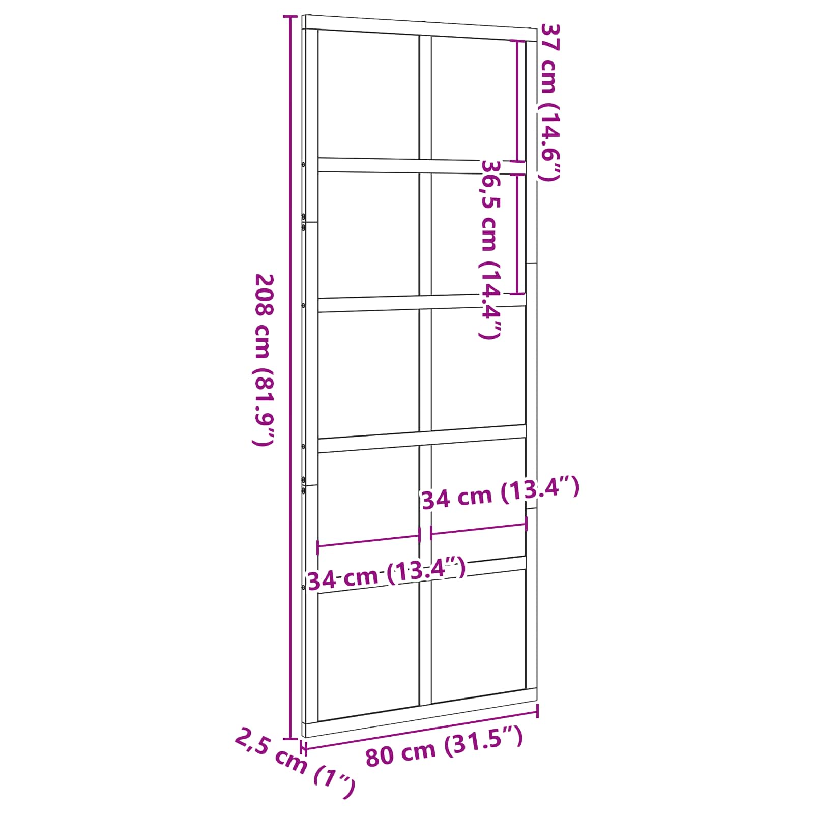 Schuifdeur Wasbruin 80 x 208 cm Massief grenenhout