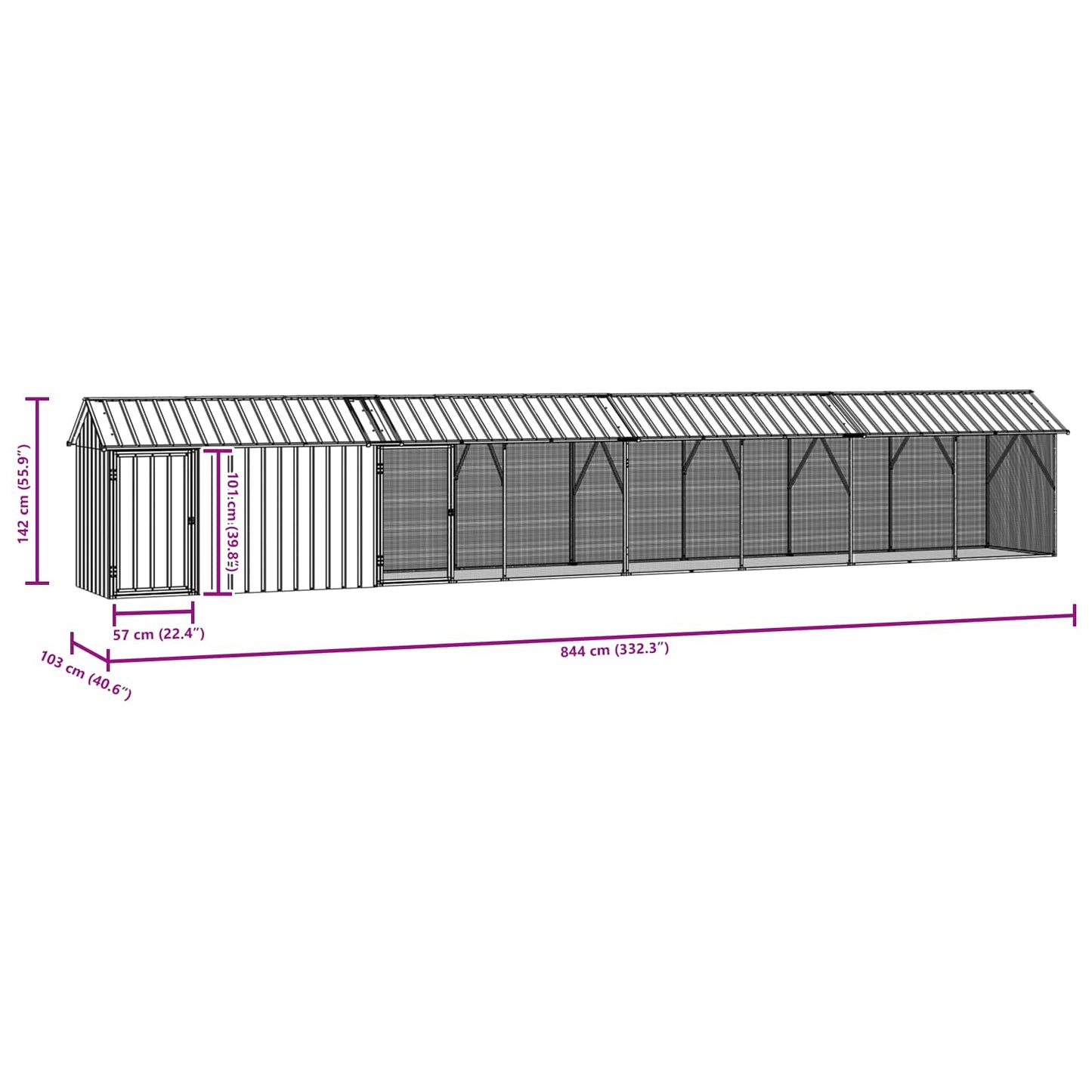 Vogelkooi Antraciet 844 X 103 X 142 Cm Gegalvaniseerd Staal 112 x 838 x 141 cm