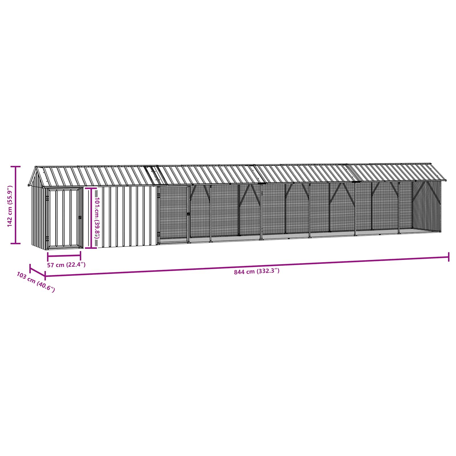 Vogelkooi Antraciet 844 X 103 X 142 Cm Gegalvaniseerd Staal 112 x 838 x 141 cm
