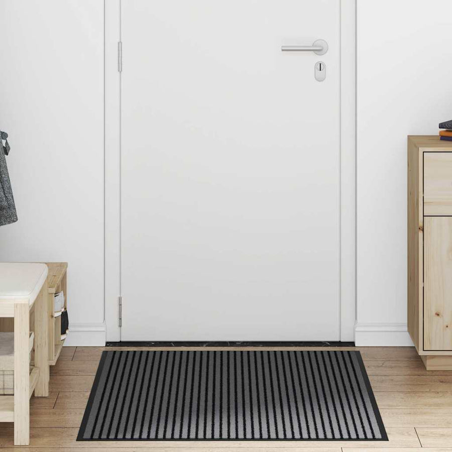 Deurmat 90x150 cm gestreept 90x150 cm zwart en grijs