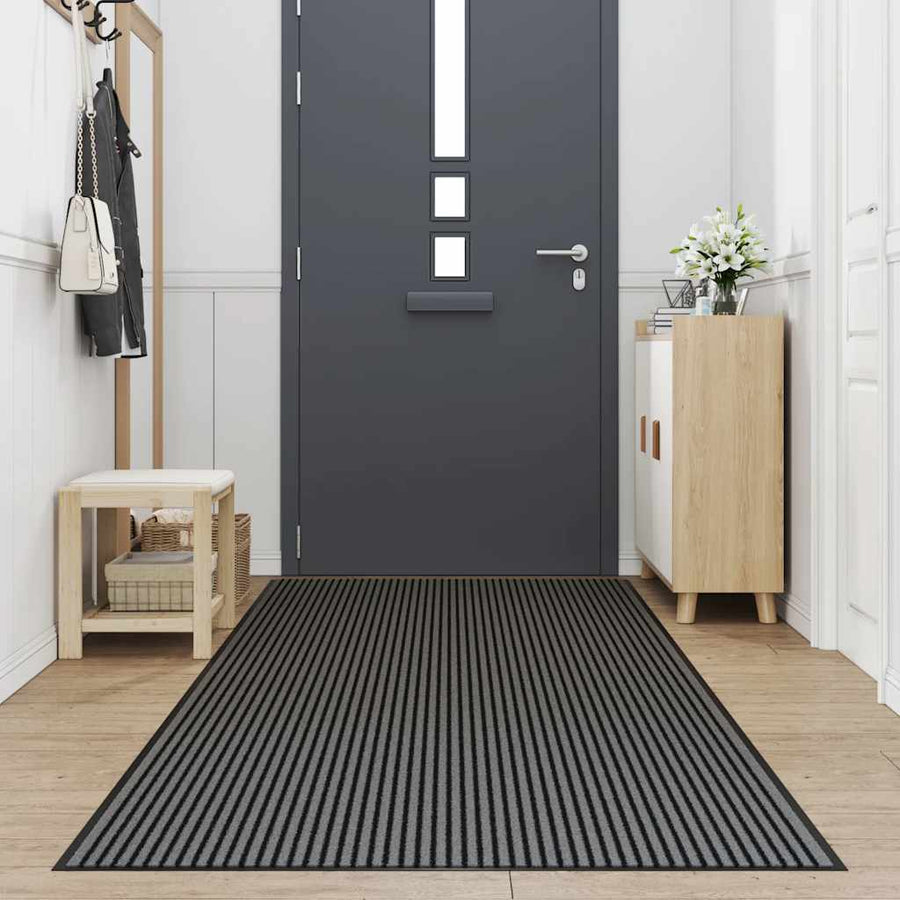 Deurmat 115x300 cm gestreept zwart en grijs