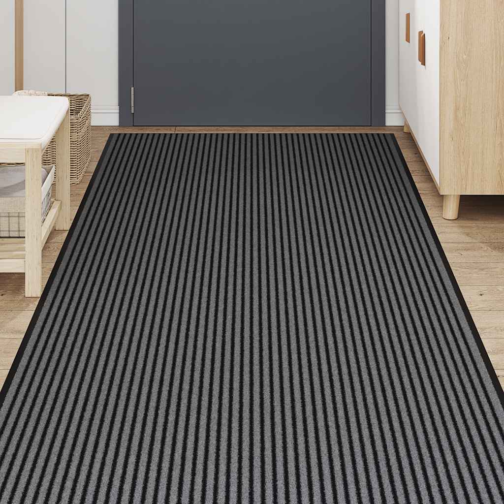Deurmat 115x300 cm gestreept zwart en grijs