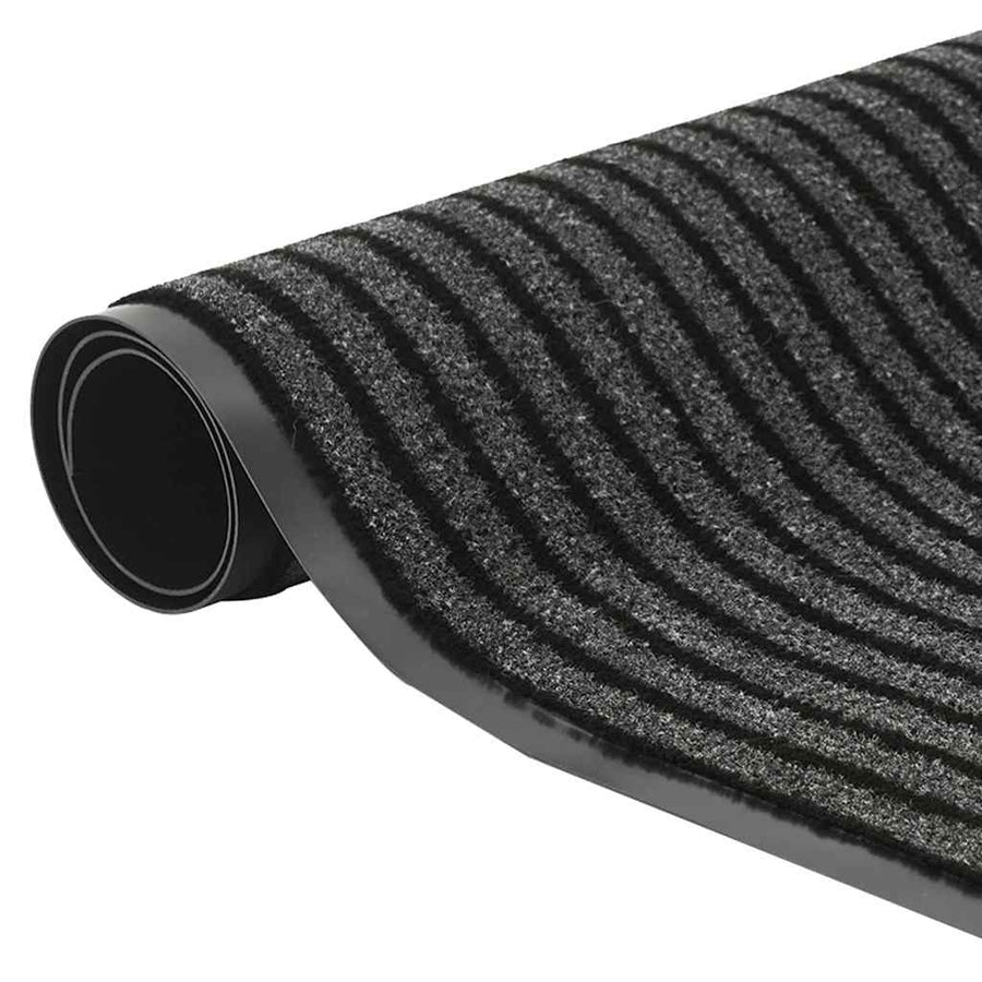 Deurmat 115x300 cm gestreept zwart en grijs