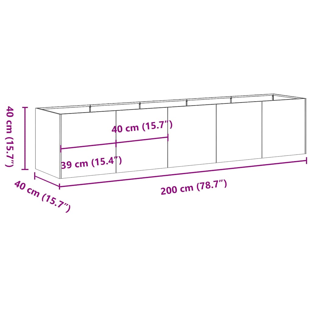 Plantenbak 200x40x40 cm koudgewalst staal zwart