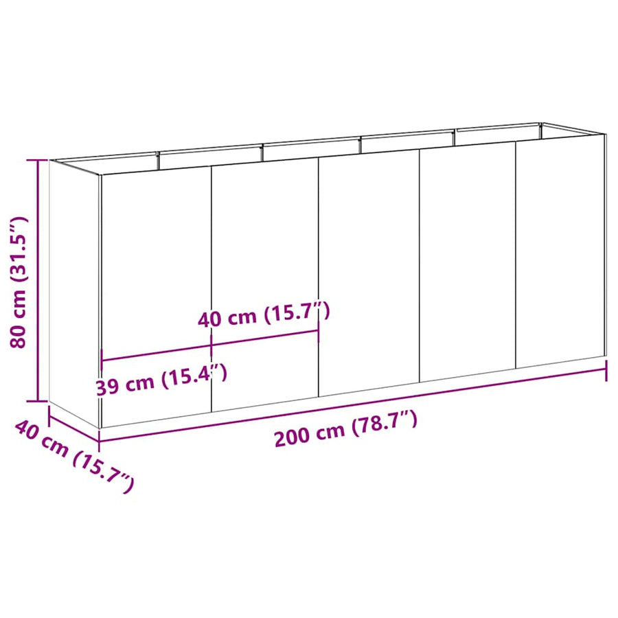 Plantenbak 200x40x80 cm koudgewalst staal wit