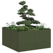 Planter 80x80x40 cm cold-rolled steel olive green