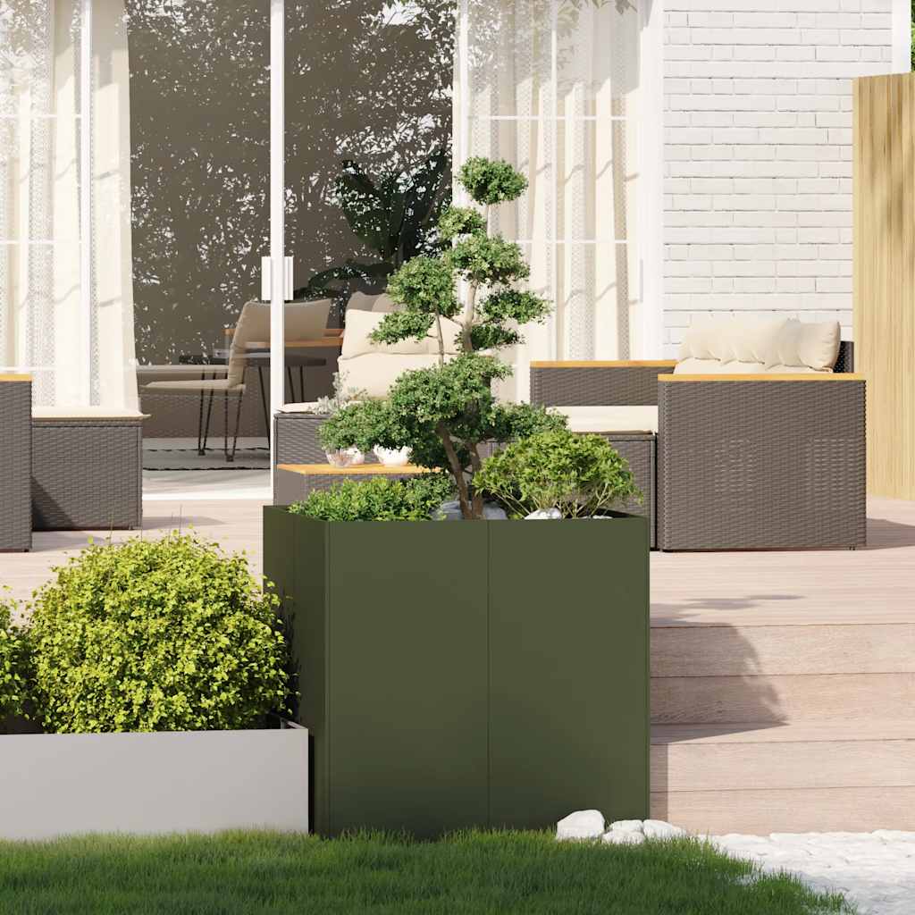 Plantenbak 80x80x80 cm staal olijfgroen